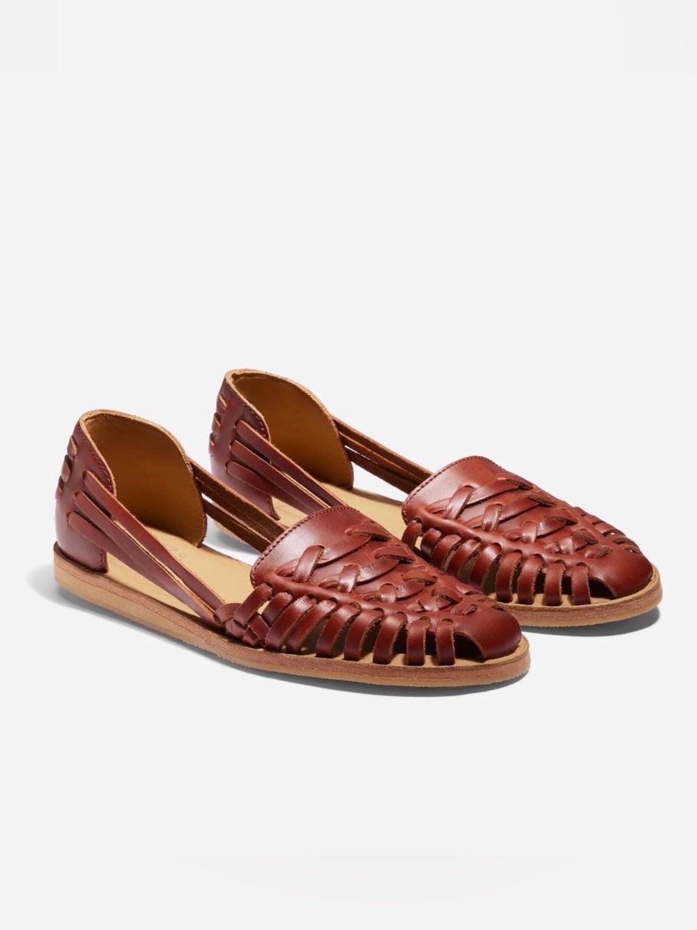 Nisolo Women's Woven Leather Huarache Flats in Chestnut